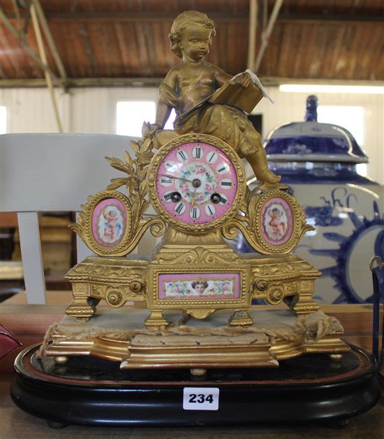 19C French gilt metal mantel clock